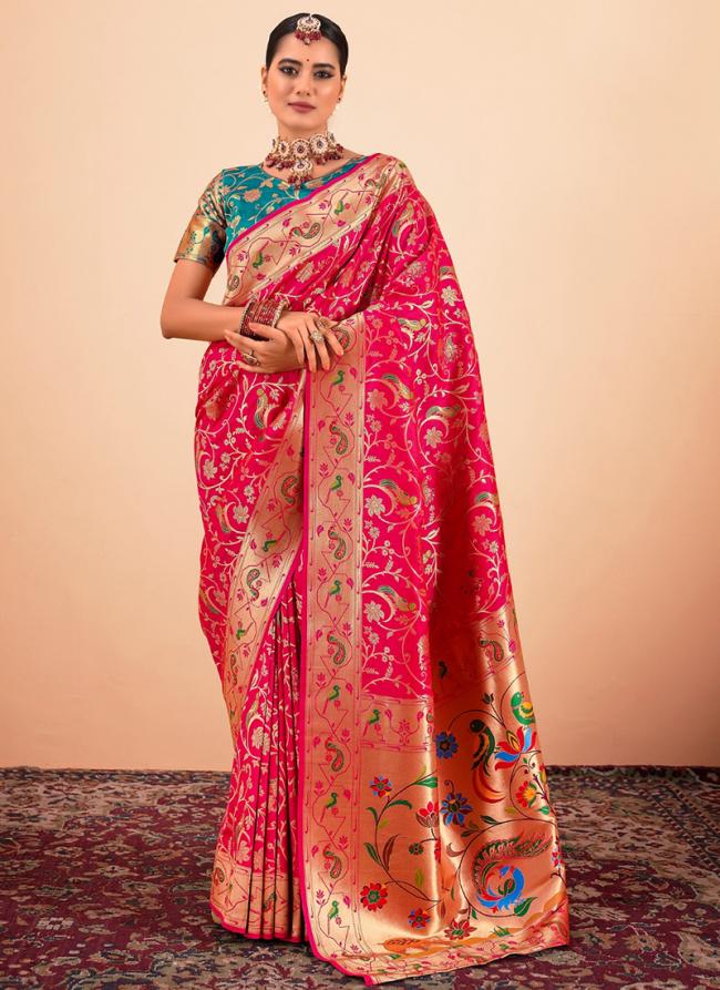 Paithani Silk Pink Festival Wear Weaving Saree